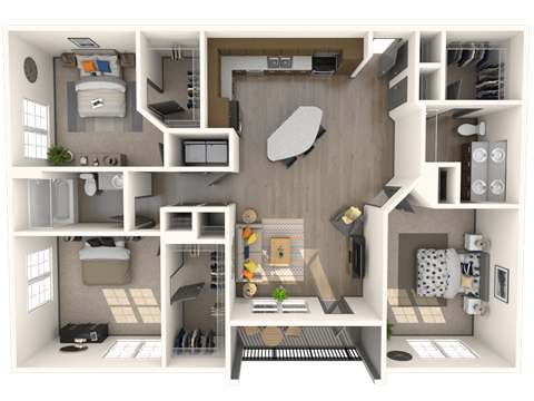 Floor plan for 3 beds, 2 baths, 1564 sqft